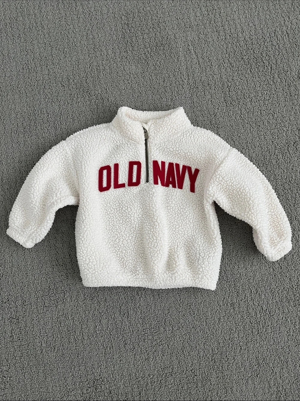 🩷 Old Navy Cream Sherpa Half-Zip Pullover with Red Logo - Kids